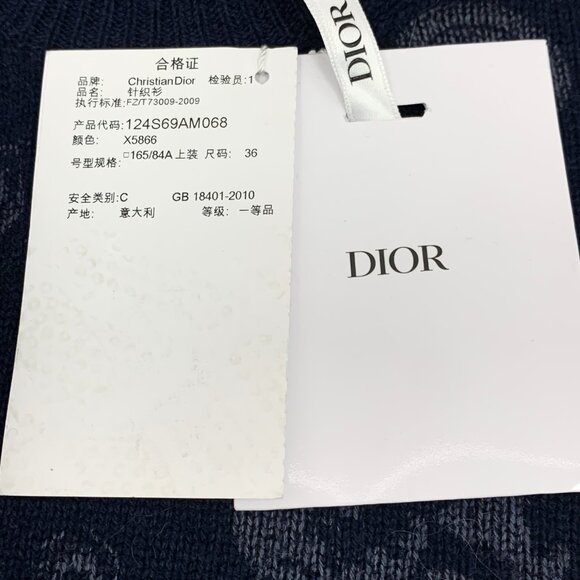 DW0471 Christian Dior Blue Flower Inlay Cashmere Round Neck Long Sleeve Sweater - Picture 5 of 8